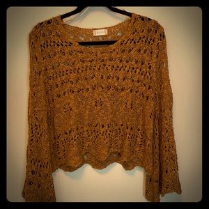 Gold/burnt orange crocheted crop sweater - S/M